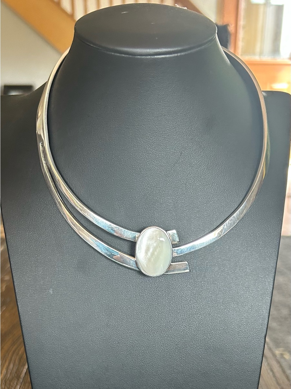 Sterling Silver Mother of Pearl Torque Necklace Designer Ture